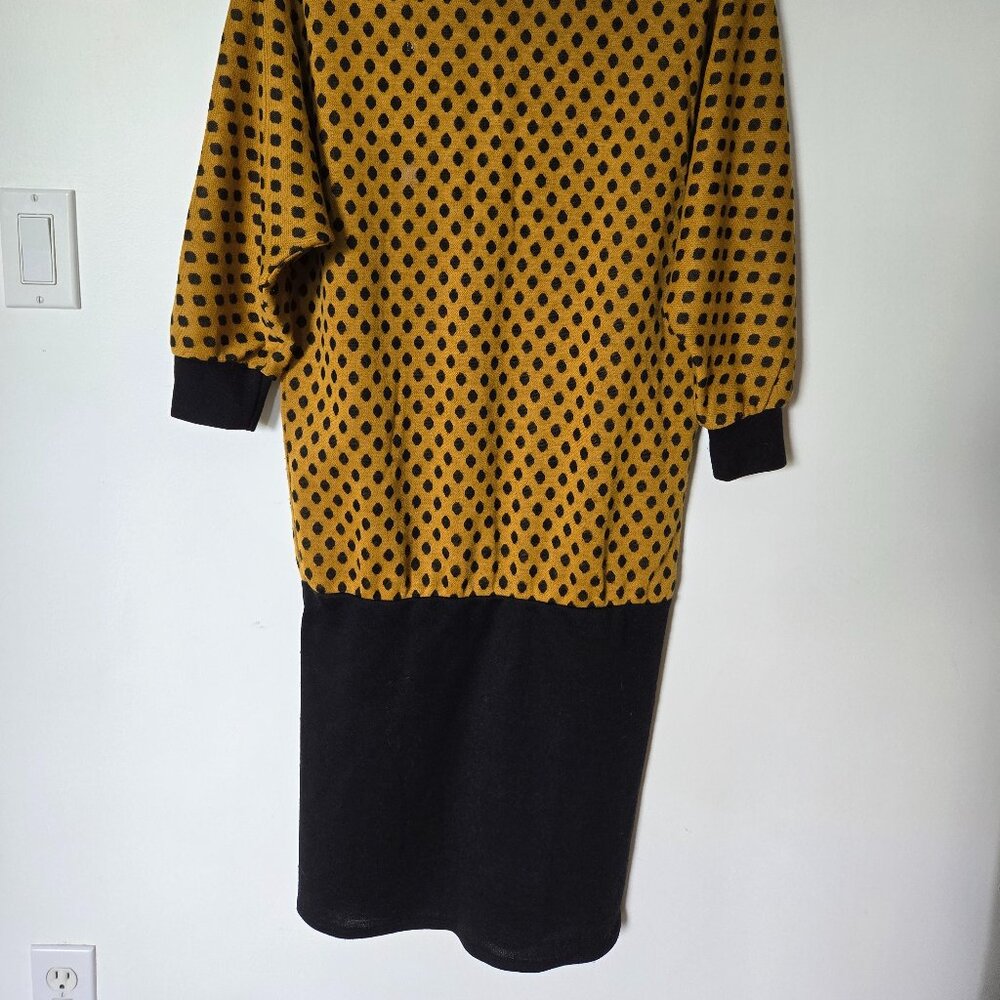 Retro Polka Dot Orange Black Mini Dress ,Turtle Neck - great for fall & winter - Picture 2 of 7